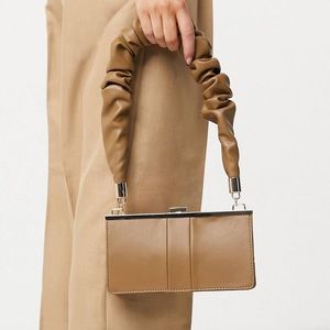 Asos Ruched Strap Frame Shoulder Bag in Beige